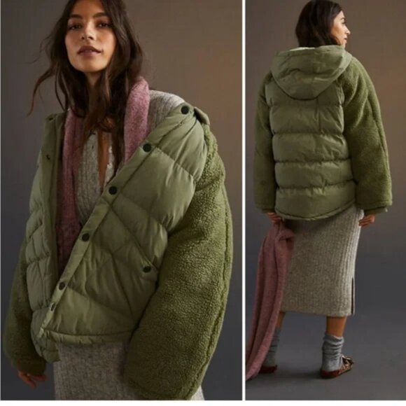 Pilcro Swing Puffer Sherpa Jacket Size Small - Picture 1 of 12